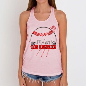 Retro Los Angeles Skyline Baseball Women's Knotted Racerback Tank