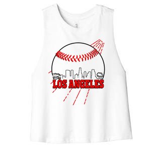 Retro Los Angeles Skyline Baseball Women's Racerback Cropped Tank