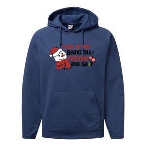 Retro Look At Me Being All Festive Funny Snowman Christmas Performance Fleece Hoodie