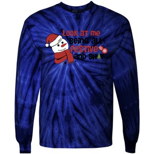 Retro Look At Me Being All Festive Funny Snowman Christmas Tie-Dye Long Sleeve Shirt