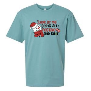 Retro Look At Me Being All Festive Funny Snowman Christmas Sueded Cloud Jersey T-Shirt