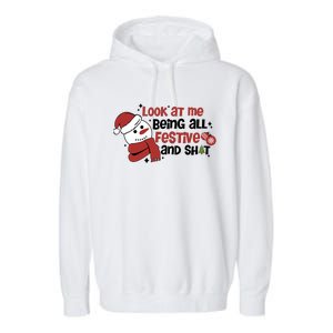 Retro Look At Me Being All Festive Funny Snowman Christmas Garment-Dyed Fleece Hoodie