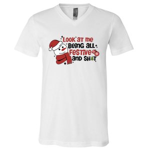 Retro Look At Me Being All Festive Funny Snowman Christmas V-Neck T-Shirt