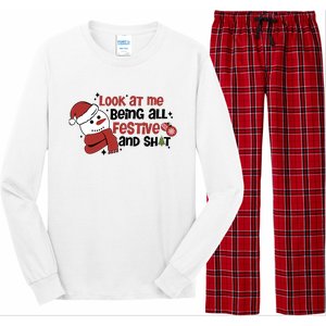 Retro Look At Me Being All Festive Funny Snowman Christmas Long Sleeve Pajama Set