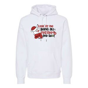 Retro Look At Me Being All Festive Funny Snowman Christmas Premium Hoodie