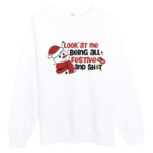 Retro Look At Me Being All Festive Funny Snowman Christmas Premium Crewneck Sweatshirt