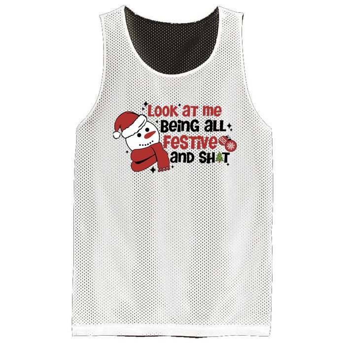 Retro Look At Me Being All Festive Funny Snowman Christmas Mesh Reversible Basketball Jersey Tank