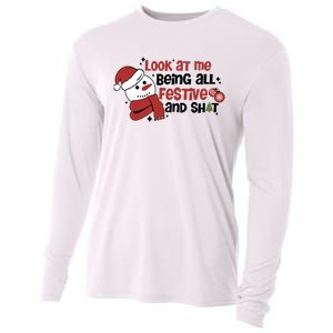 Retro Look At Me Being All Festive Funny Snowman Christmas Cooling Performance Long Sleeve Crew