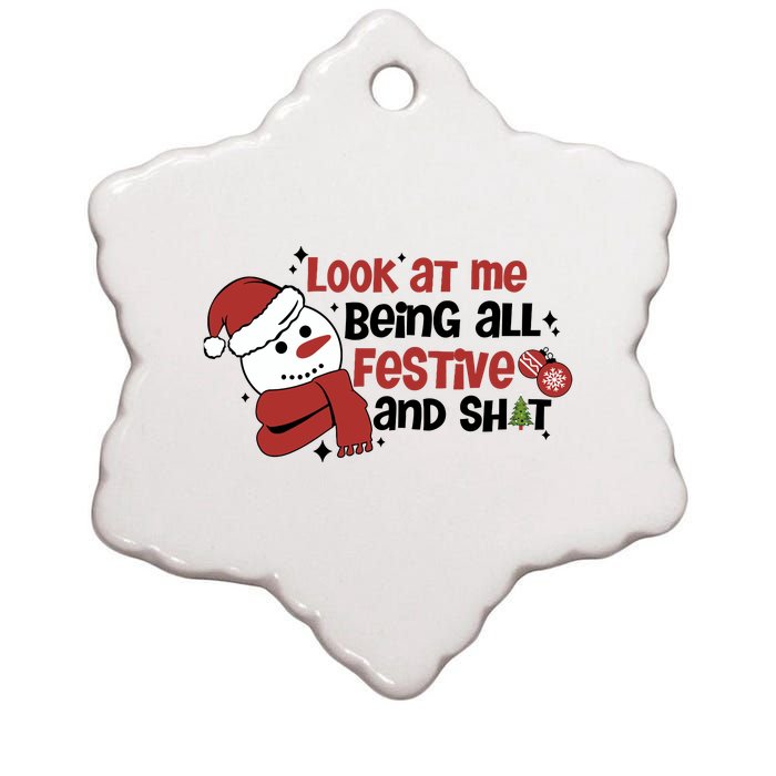 Retro Look At Me Being All Festive Funny Snowman Christmas Ceramic Star Ornament