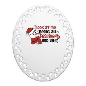 Retro Look At Me Being All Festive Funny Snowman Christmas Ceramic Oval Ornament