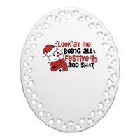 Retro Look At Me Being All Festive Funny Snowman Christmas Ceramic Oval Ornament