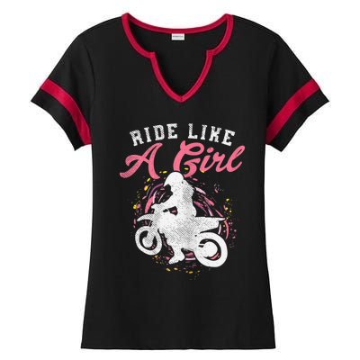 Ride Like A Girl Dirt Bike Motocross Motorcycle Women Gift Ladies Halftime Notch Neck Tee