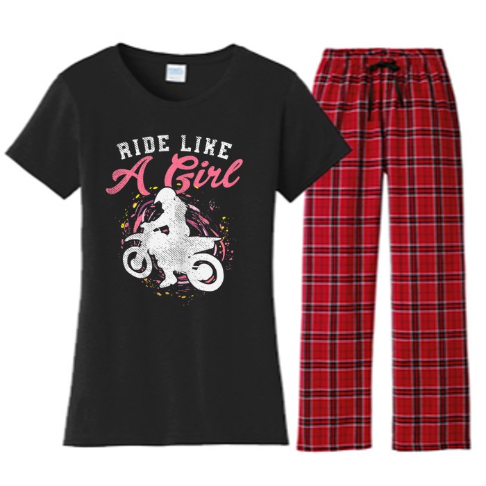 Ride Like A Girl Dirt Bike Motocross Motorcycle Women Gift Women's Flannel Pajama Set