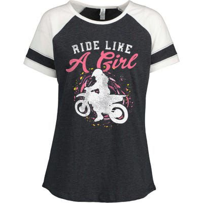 Ride Like A Girl Dirt Bike Motocross Motorcycle Women Gift Enza Ladies Jersey Colorblock Tee