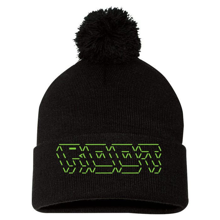 Root Linux ASCII Art Hacker Pom Pom 12in Knit Beanie