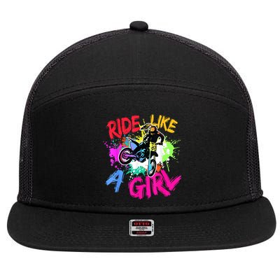 Ride Like A Girl Motocross Lovers Dirt Bike Biker Girl Gift 7 Panel Mesh Trucker Snapback Hat