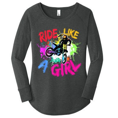 Ride Like A Girl Motocross Lovers Dirt Bike Biker Girl Gift Women's Perfect Tri Tunic Long Sleeve Shirt