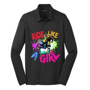 Ride Like A Girl Motocross Lovers Dirt Bike Biker Girl Gift Silk Touch Performance Long Sleeve Polo