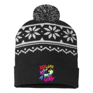 Ride Like A Girl Motocross Lovers Dirt Bike Biker Girl Gift USA-Made Snowflake Beanie