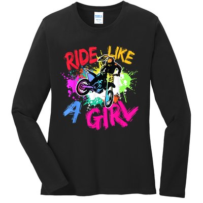 Ride Like A Girl Motocross Lovers Dirt Bike Biker Girl Gift Ladies Long Sleeve Shirt