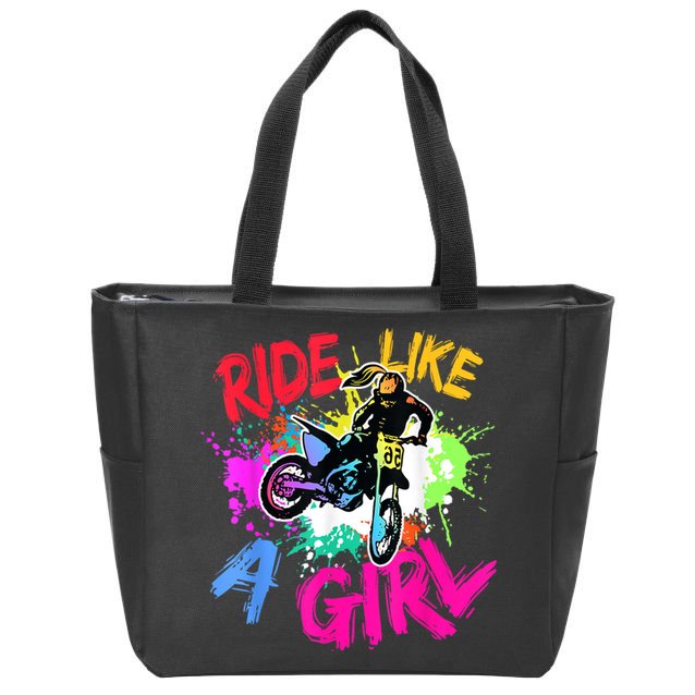 Ride Like A Girl Motocross Lovers Dirt Bike Biker Girl Gift Zip Tote Bag