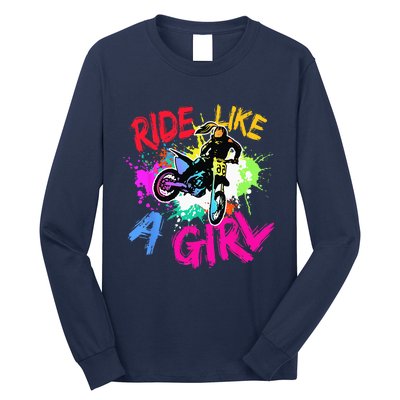 Ride Like A Girl Motocross Lovers Dirt Bike Biker Girl Gift Long Sleeve Shirt