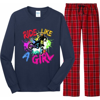 Ride Like A Girl Motocross Lovers Dirt Bike Biker Girl Gift Long Sleeve Pajama Set