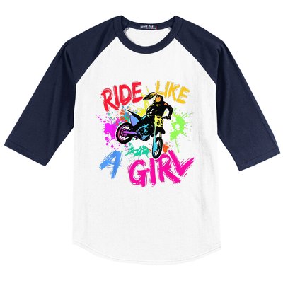 Ride Like A Girl Motocross Lovers Dirt Bike Biker Girl Gift Baseball Sleeve Shirt