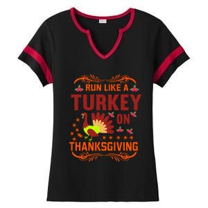 Run Like A Turkey! Turkey Trot 2024 Ladies Halftime Notch Neck Tee