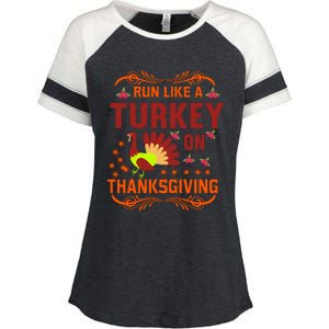 Run Like A Turkey! Turkey Trot 2024 Enza Ladies Jersey Colorblock Tee