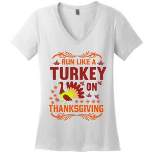 Run Like A Turkey! Turkey Trot 2024 Women's V-Neck T-Shirt