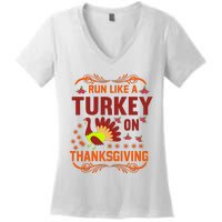 Run Like A Turkey! Turkey Trot 2024 Women's V-Neck T-Shirt