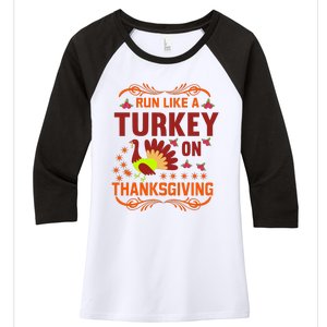 Run Like A Turkey! Turkey Trot 2024 Women's Tri-Blend 3/4-Sleeve Raglan Shirt