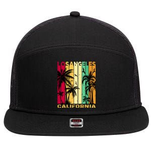 Retro Los Angeles California Palm Tree Stripes 7 Panel Mesh Trucker Snapback Hat