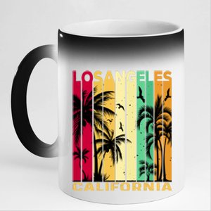 Retro Los Angeles California Palm Tree Stripes 11oz Black Color Changing Mug