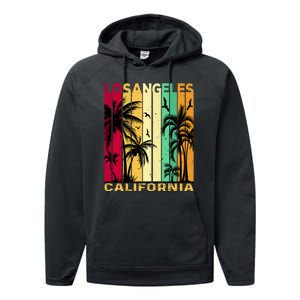 Retro Los Angeles California Palm Tree Stripes Performance Fleece Hoodie