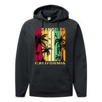 Retro Los Angeles California Palm Tree Stripes Performance Fleece Hoodie