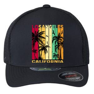 Retro Los Angeles California Palm Tree Stripes Flexfit Unipanel Trucker Cap