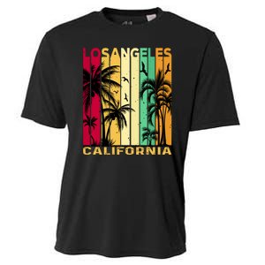 Retro Los Angeles California Palm Tree Stripes Cooling Performance Crew T-Shirt