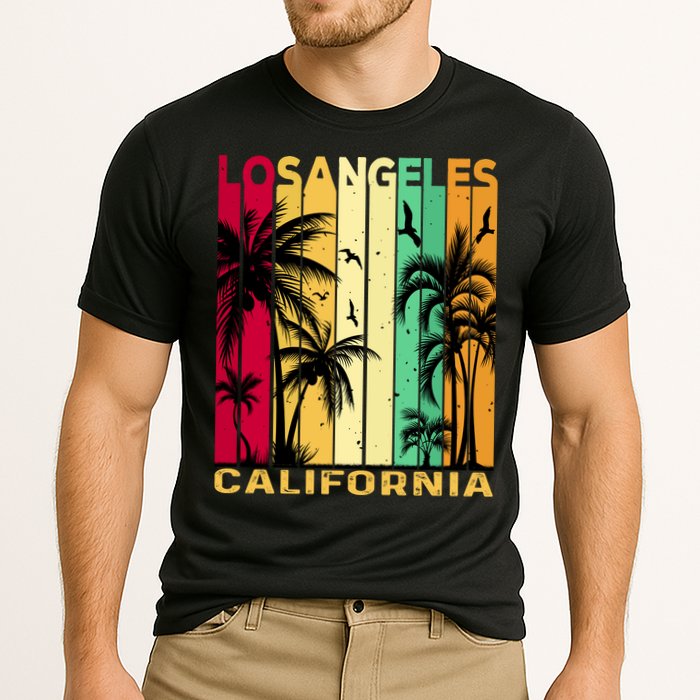 Retro Los Angeles California Palm Tree Stripes Cooling Performance Crew T-Shirt