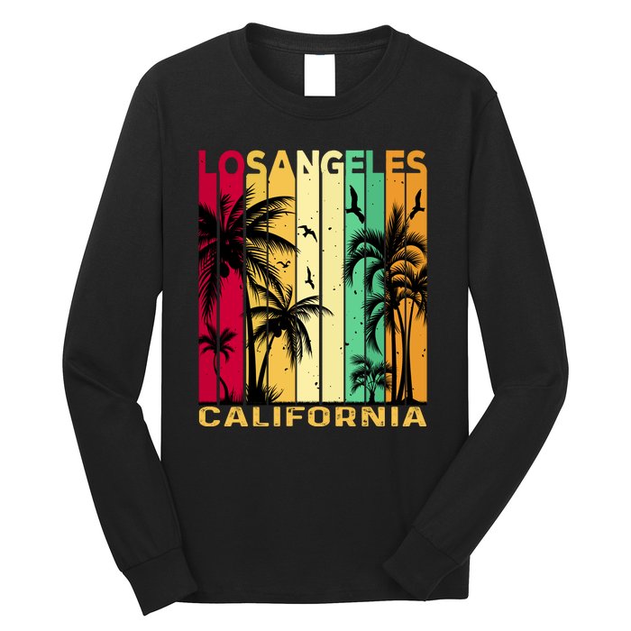 Retro Los Angeles California Palm Tree Stripes Long Sleeve Shirt