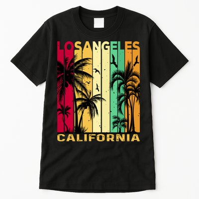 Retro Los Angeles California Palm Tree Stripes Tall T-Shirt