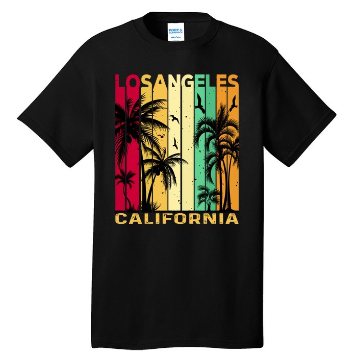 Retro Los Angeles California Palm Tree Stripes Tall T-Shirt