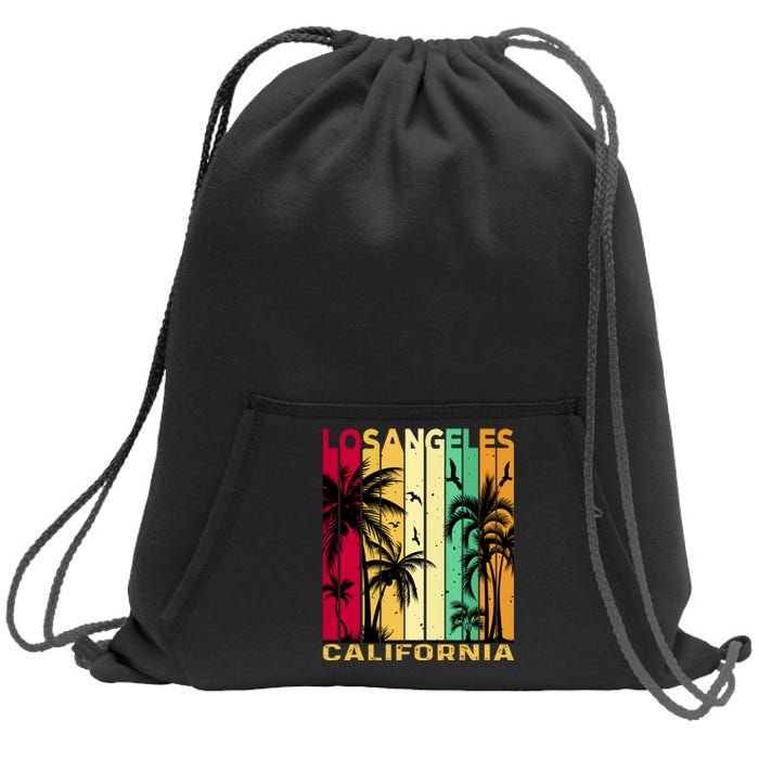 Retro Los Angeles California Palm Tree Stripes Sweatshirt Cinch Pack Bag