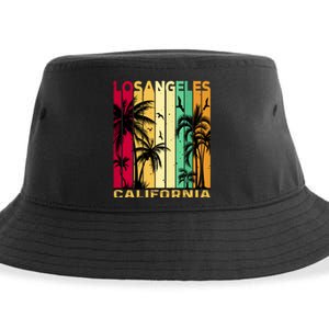 Retro Los Angeles California Palm Tree Stripes Sustainable Bucket Hat