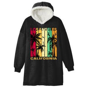 Retro Los Angeles California Palm Tree Stripes Hooded Wearable Blanket