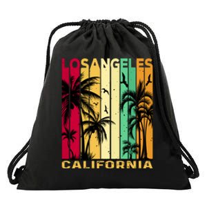 Retro Los Angeles California Palm Tree Stripes Drawstring Bag