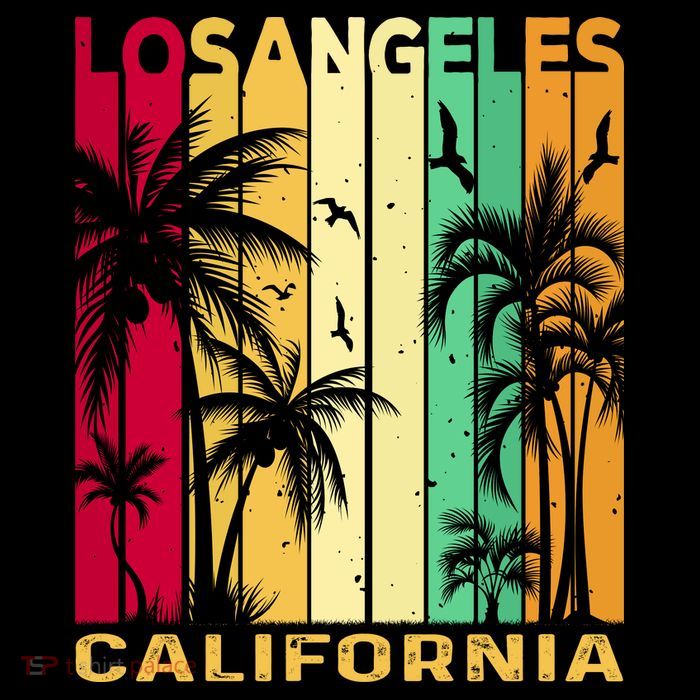Retro Los Angeles California Palm Tree Stripes Drawstring Bag