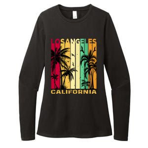 Retro Los Angeles California Palm Tree Stripes Womens CVC Long Sleeve Shirt