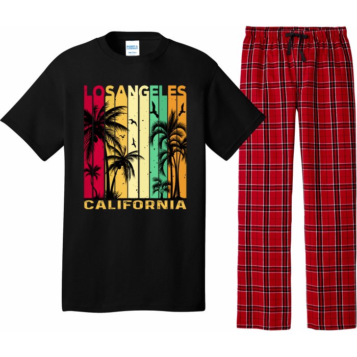 Retro Los Angeles California Palm Tree Stripes Pajama Set